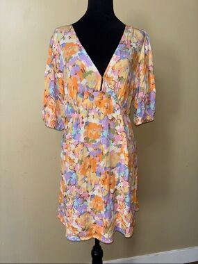 Billabong Pastel Floral Mini Dress in Orange, Purple, Pink